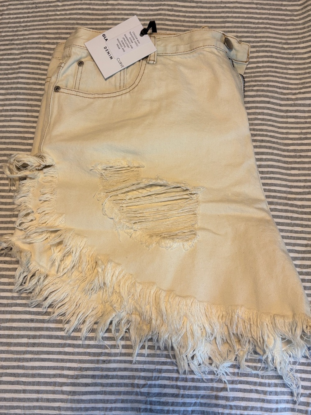 Glamorous Cream Distressed Frayed Hem Denim Shorts